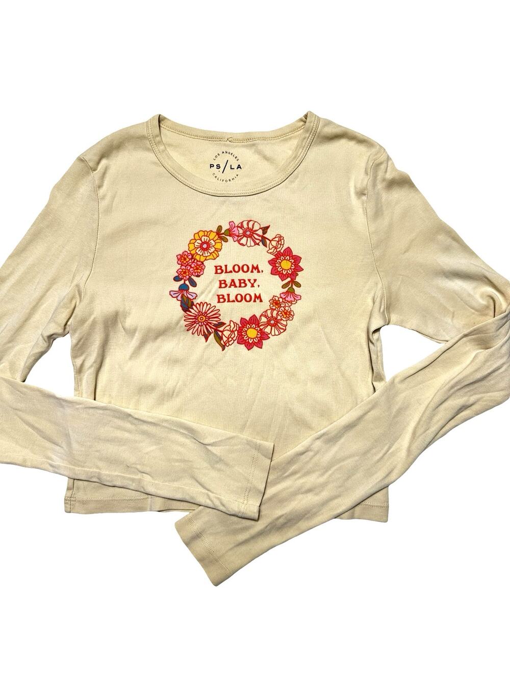 Pacsun La Beige Floral Graphic Long Sleeve Tee Size Small
